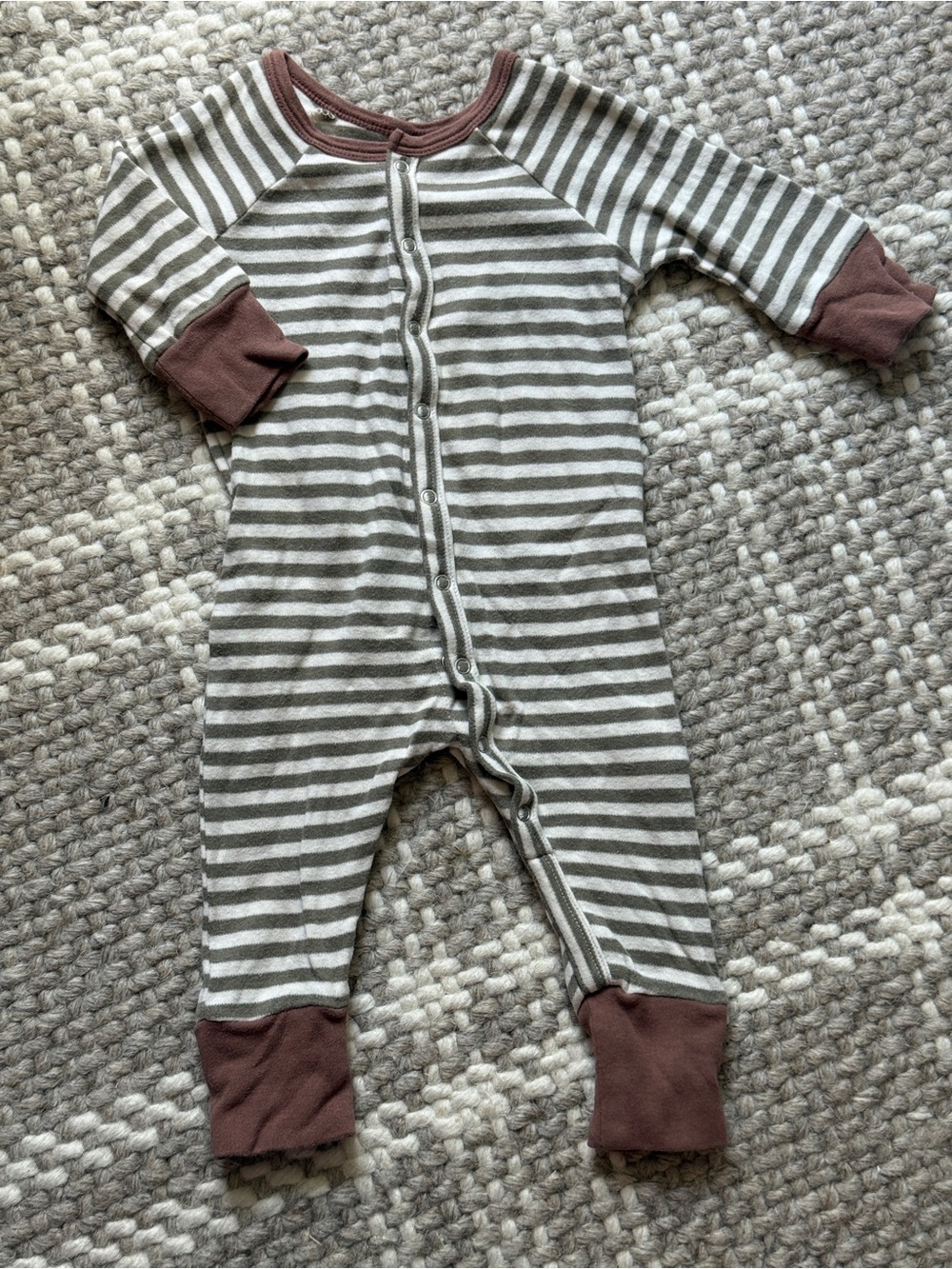 Rylee + Cru Gray & Brown Striped Cotton One-Piece